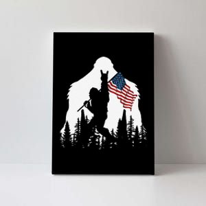 Funny Bigfoot Rock On Hold American Flag Sasquatch Believers Canvas