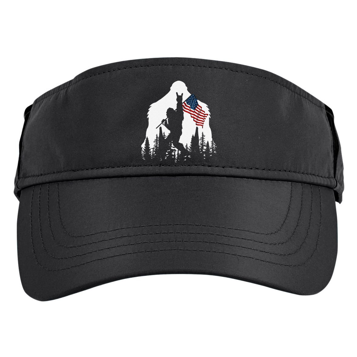 Funny Bigfoot Rock On Hold American Flag Sasquatch Believers Adult Drive Performance Visor