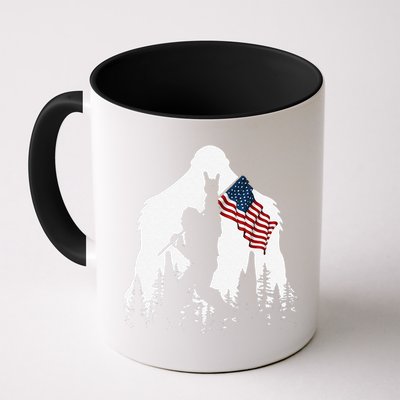 Funny Bigfoot Rock On Hold American Flag Sasquatch Believers Mug