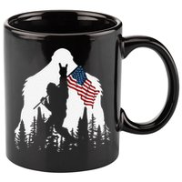 Funny Bigfoot Rock On Hold American Flag Sasquatch Believers 11oz C Handle Ceramic Mug