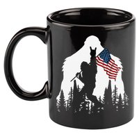 Funny Bigfoot Rock On Hold American Flag Sasquatch Believers 11oz C Handle Ceramic Mug