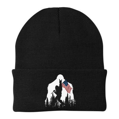 Funny Bigfoot Rock On Hold American Flag Sasquatch Believers Beanie