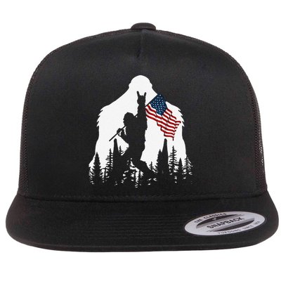 Funny Bigfoot Rock On Hold American Flag Sasquatch Believers Flatbill Hat