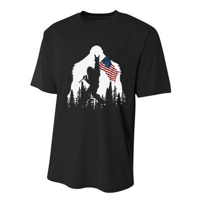 Funny Bigfoot Rock On Hold American Flag Sasquatch Believers Youth Performance Sprint T-Shirt