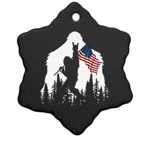 Funny Bigfoot Rock On Hold American Flag Sasquatch Believers Ceramic Star Ornament