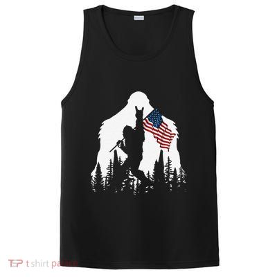 Funny Bigfoot Rock On Hold American Flag Sasquatch Believers PosiCharge Competitor Tank
