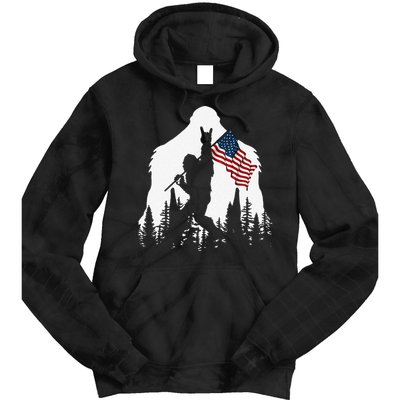 Funny Bigfoot Rock On Hold American Flag Sasquatch Believers Tie Dye Hoodie