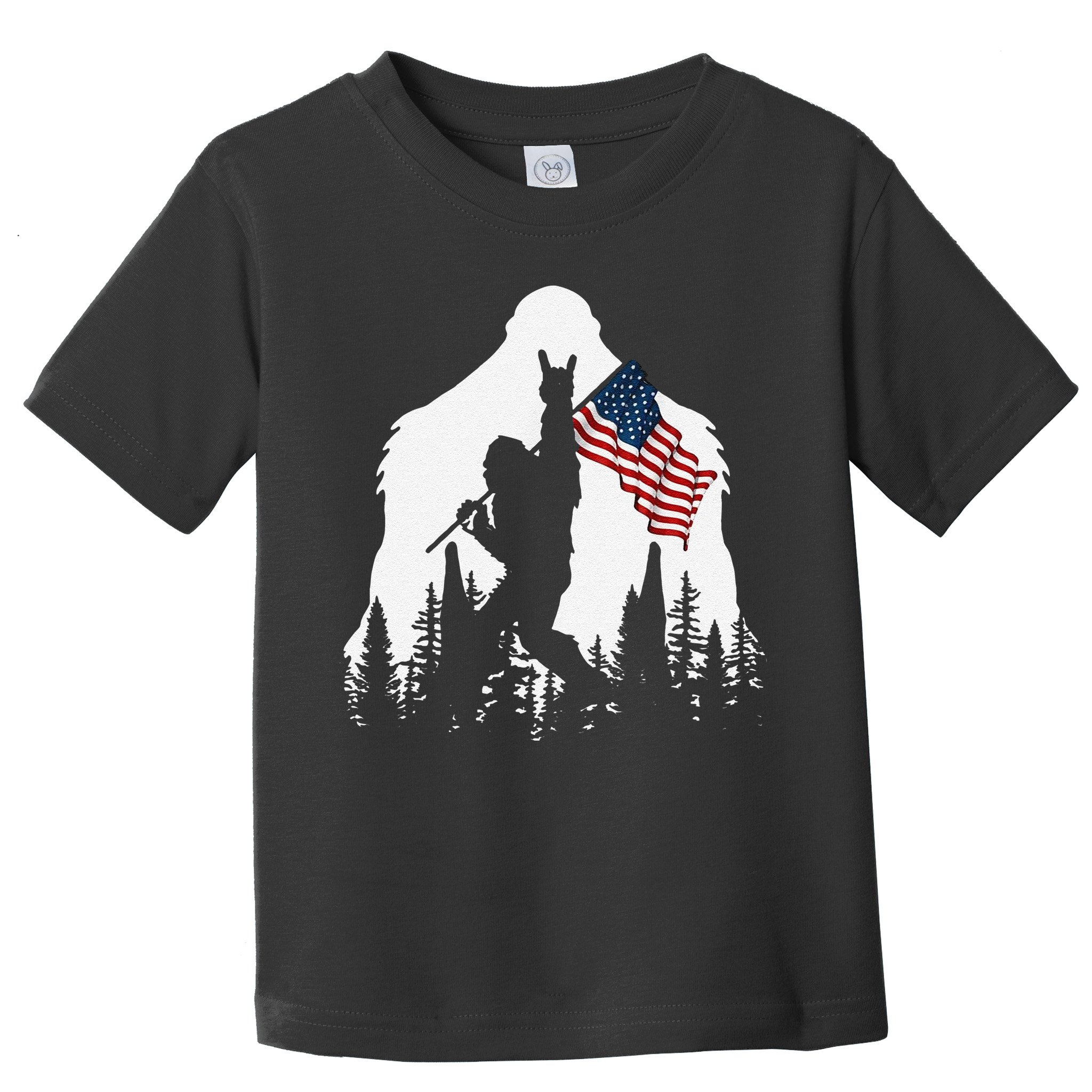 Funny Bigfoot Rock On Hold American Flag Sasquatch Believers Toddler T-Shirt