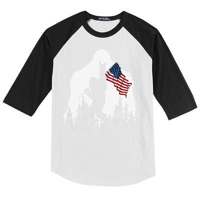 Funny Bigfoot Rock On Hold American Flag Sasquatch Believers Kids Colorblock Raglan Jersey