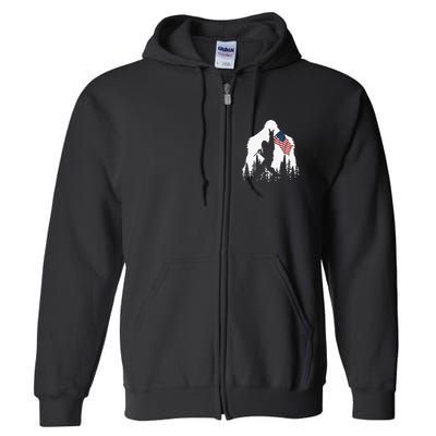 Funny Bigfoot Rock On Hold American Flag Sasquatch Believers Full Zip Hoodie