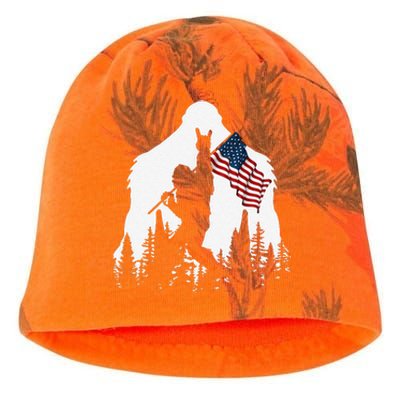 Funny Bigfoot Rock On Hold American Flag Sasquatch Believers Kati - Camo Knit Beanie