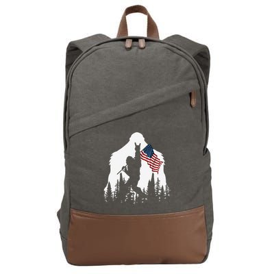 Funny Bigfoot Rock On Hold American Flag Sasquatch Believers Cotton Canvas Backpack