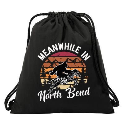 Funny Bigfoot Riding A Zebra Meanwhile In North Bend Retro Drawstring Bag