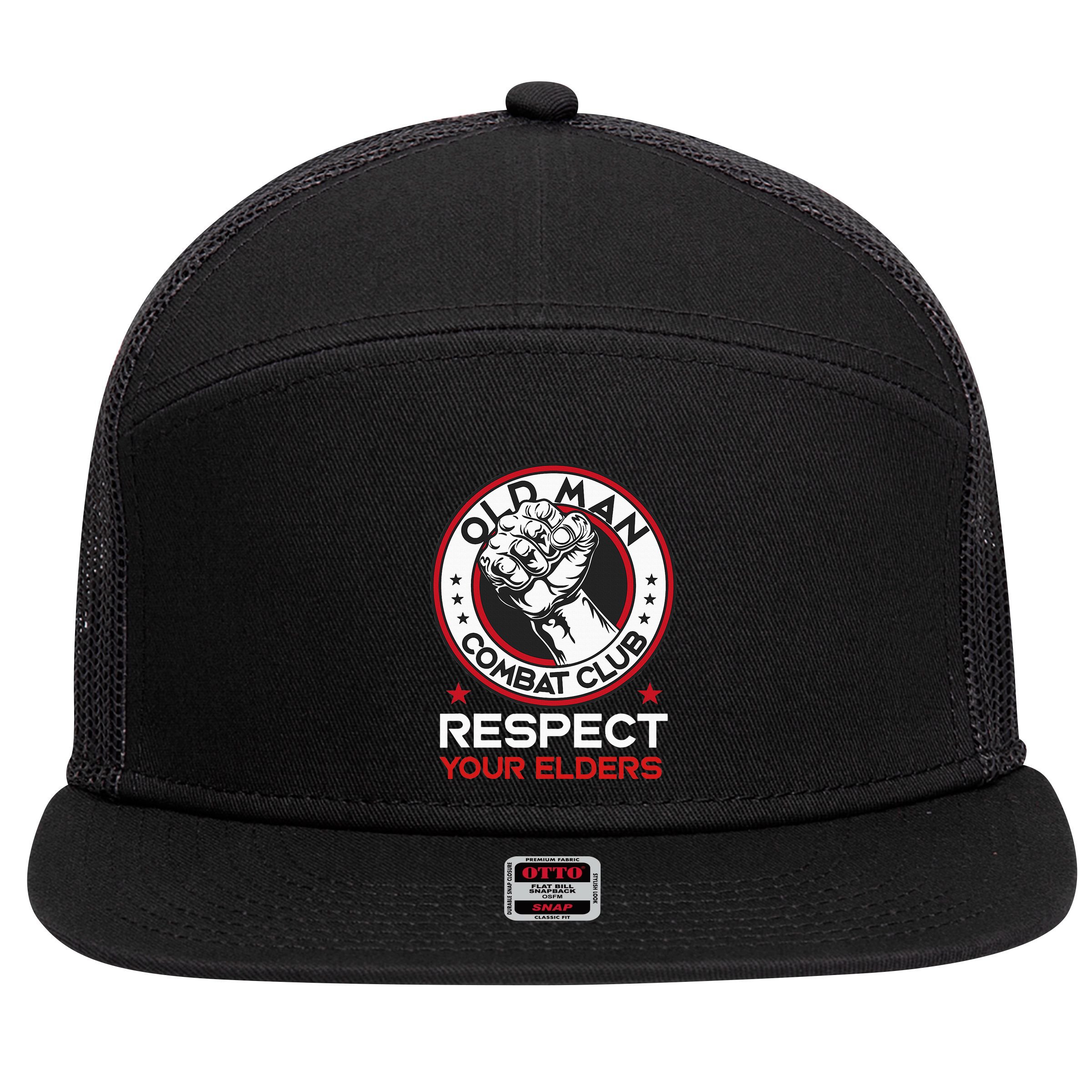Funny Bjj Respect Your Elders Old Man Combat Club Mma 7 Panel Mesh Trucker Snapback Hat