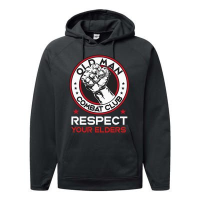 Funny Bjj Respect Your Elders Old Man Combat Club Mma Performance Fleece Hoodie