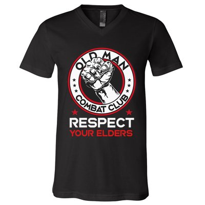 Funny Bjj Respect Your Elders Old Man Combat Club Mma V-Neck T-Shirt