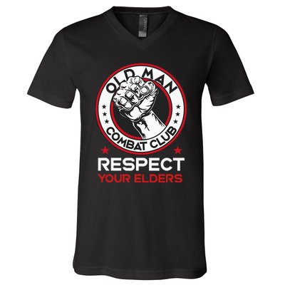 Funny Bjj Respect Your Elders Old Man Combat Club Mma V-Neck T-Shirt