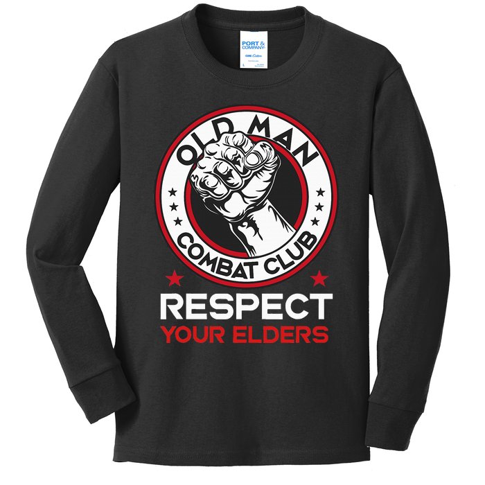 Funny Bjj Respect Your Elders Old Man Combat Club Mma Kids Long Sleeve Shirt