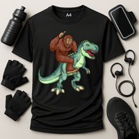 Funny Bigfoot Riding T Rex Funny Bigfoot Dinosaur Cooling Performance Crew T-Shirt