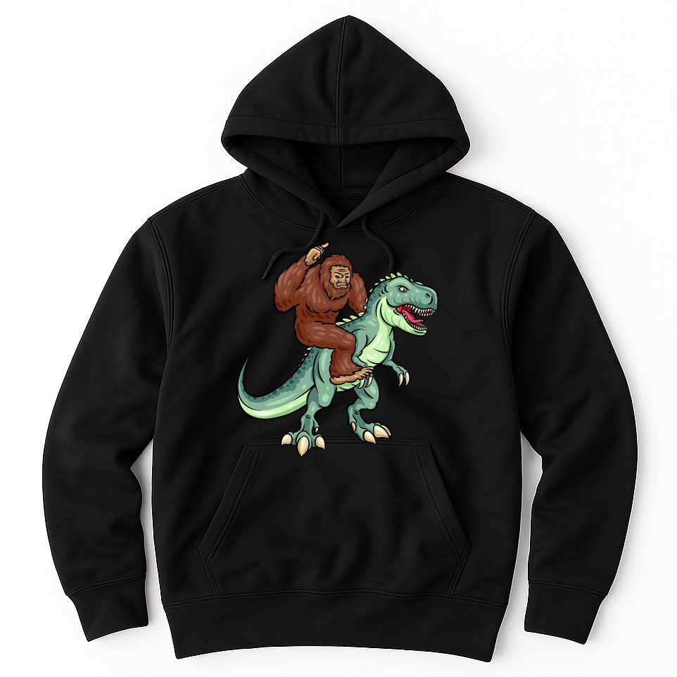 Funny Bigfoot Riding T Rex Funny Bigfoot Dinosaur Hoodie