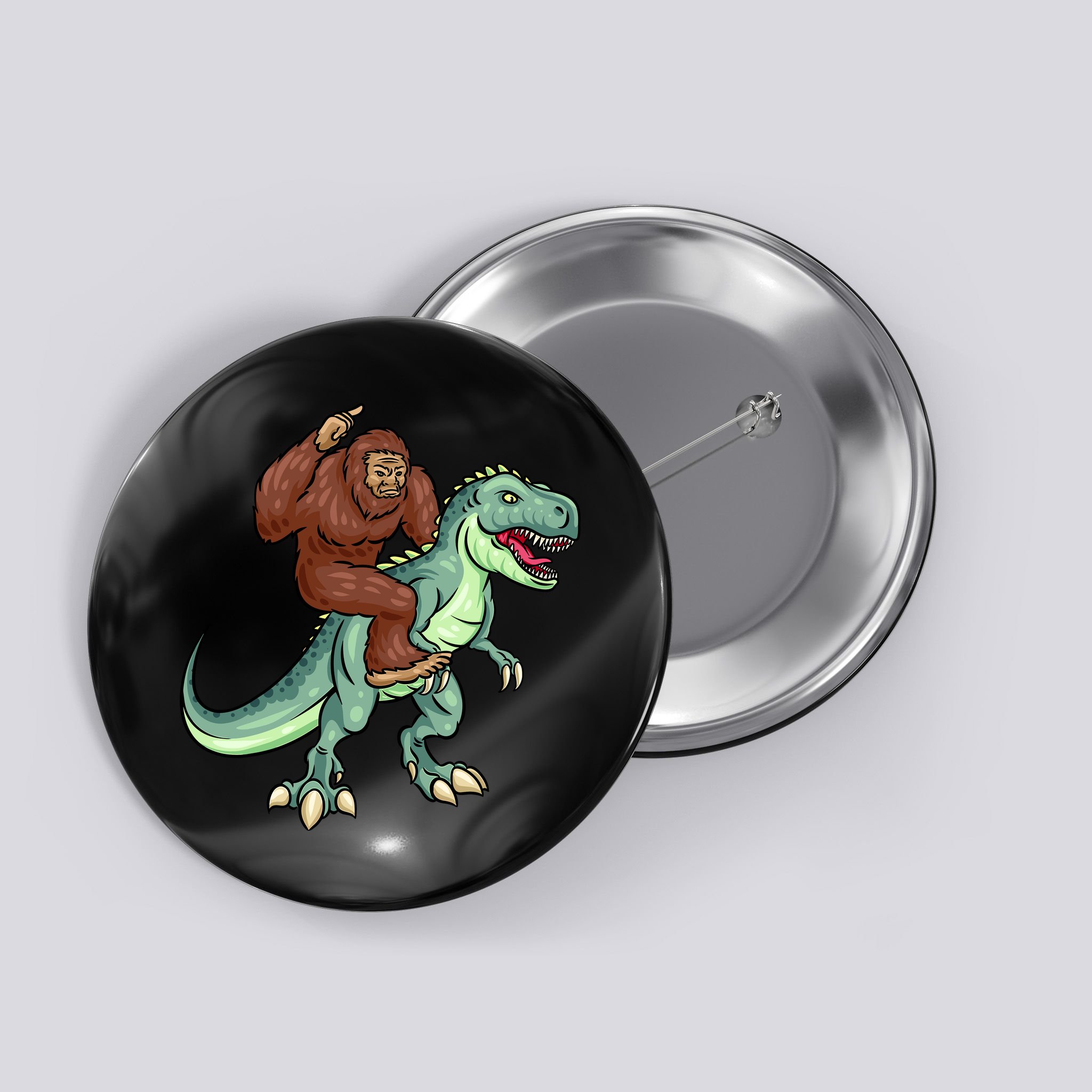 Funny Bigfoot Riding T Rex Funny Bigfoot Dinosaur Button