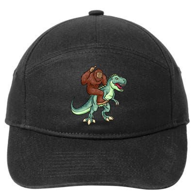Funny Bigfoot Riding T Rex Funny Bigfoot Dinosaur 7-Panel Snapback Hat