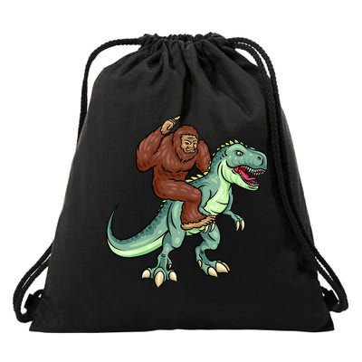 Funny Bigfoot Riding T Rex Funny Bigfoot Dinosaur Drawstring Bag