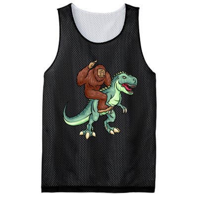 Funny Bigfoot Riding T Rex Funny Bigfoot Dinosaur Mesh Reversible Basketball Jersey Tank