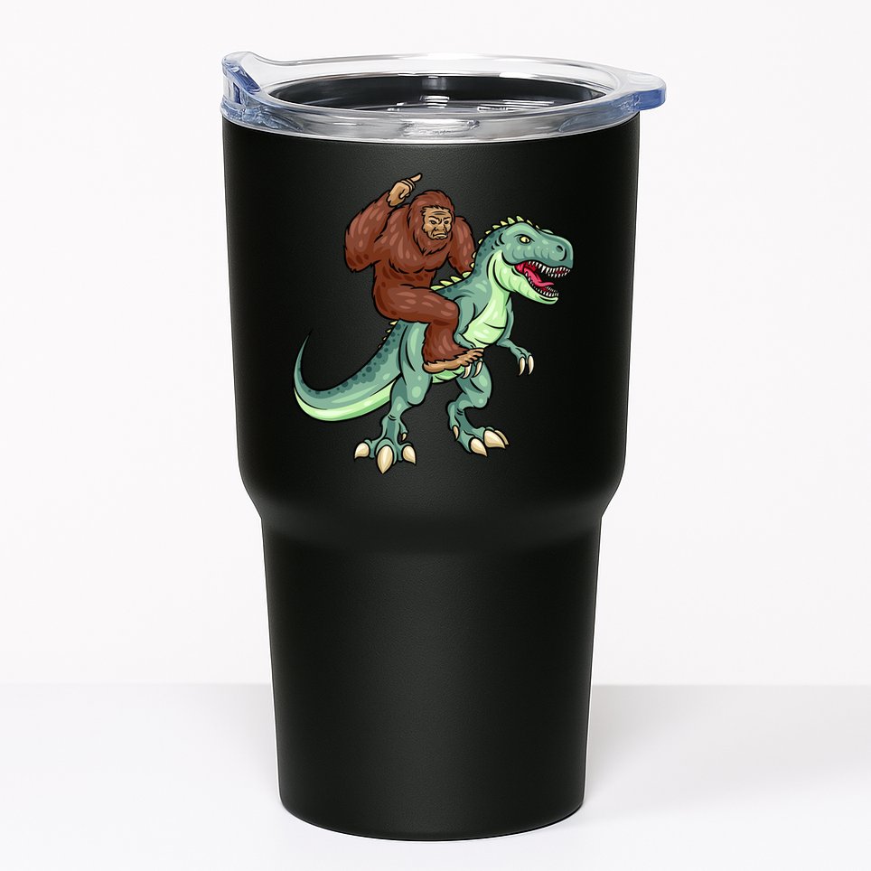 Funny Bigfoot Riding T Rex Funny Bigfoot Dinosaur Tumbler