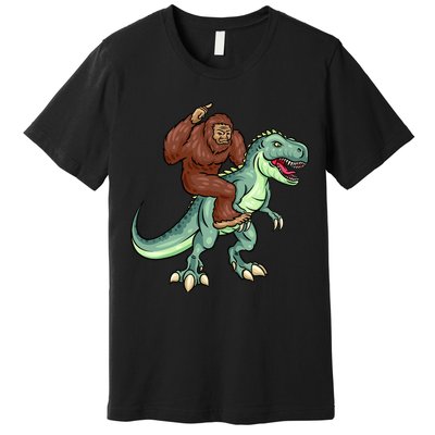 Funny Bigfoot Riding T Rex Funny Bigfoot Dinosaur Premium T-Shirt