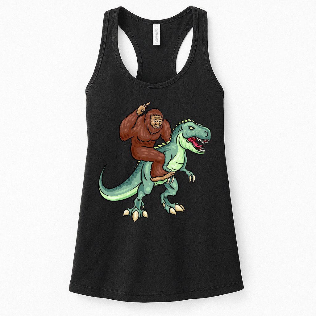 Funny Bigfoot Riding T Rex Funny Bigfoot Dinosaur Womens Tank Top