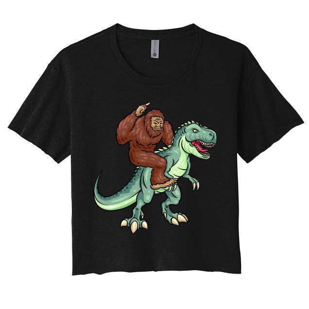 Funny Bigfoot Riding T Rex Funny Bigfoot Dinosaur Crop Top