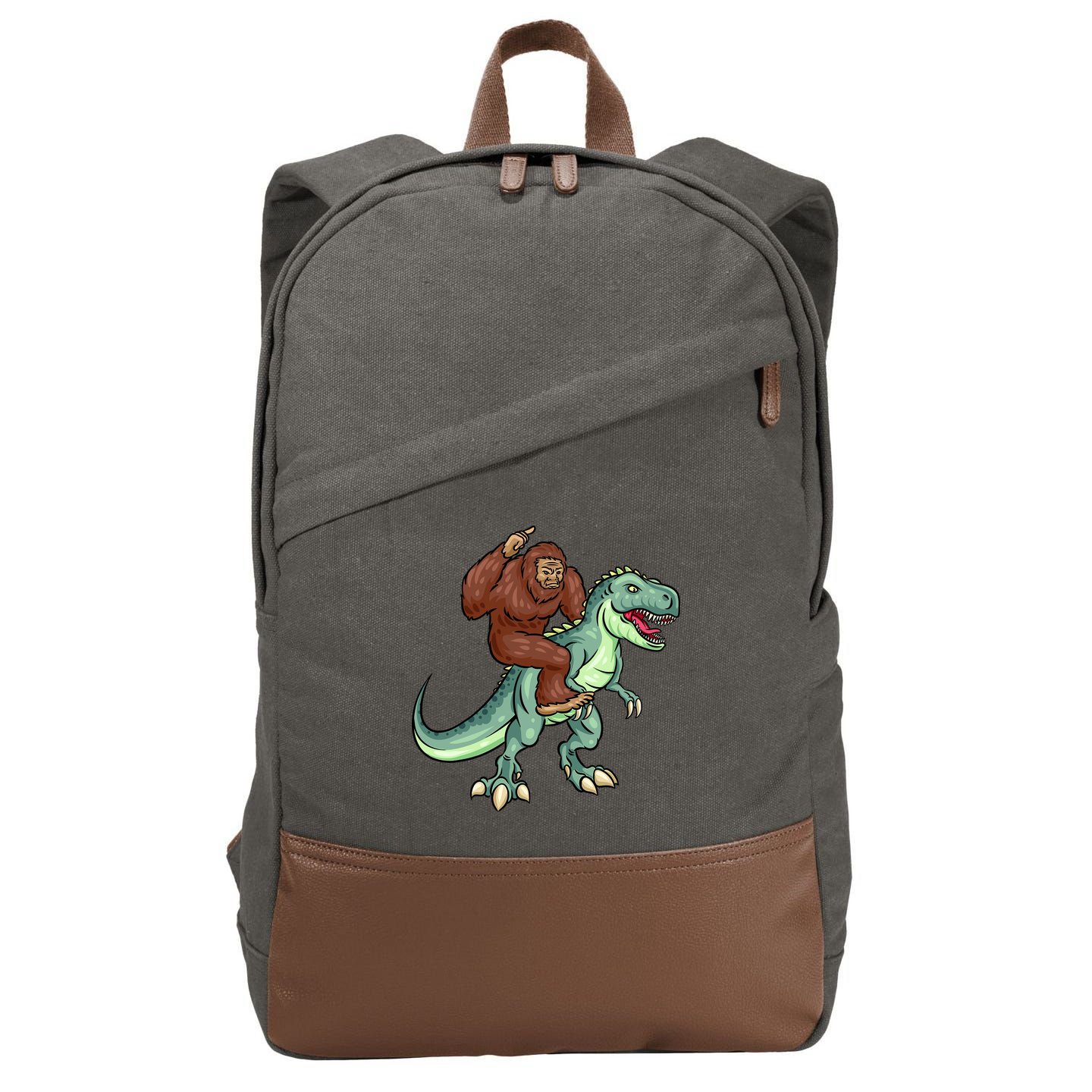 Funny Bigfoot Riding T Rex Funny Bigfoot Dinosaur Cotton Canvas Backpack
