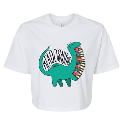 Funny Book Readosaurus Dinosaur Books Library Reading Lovers Bella+Canvas Jersey Crop Tee