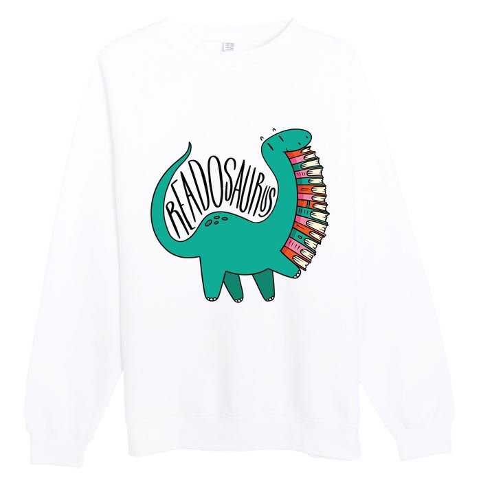 Funny Book Readosaurus Dinosaur Books Library Reading Lovers Premium Crewneck Sweatshirt