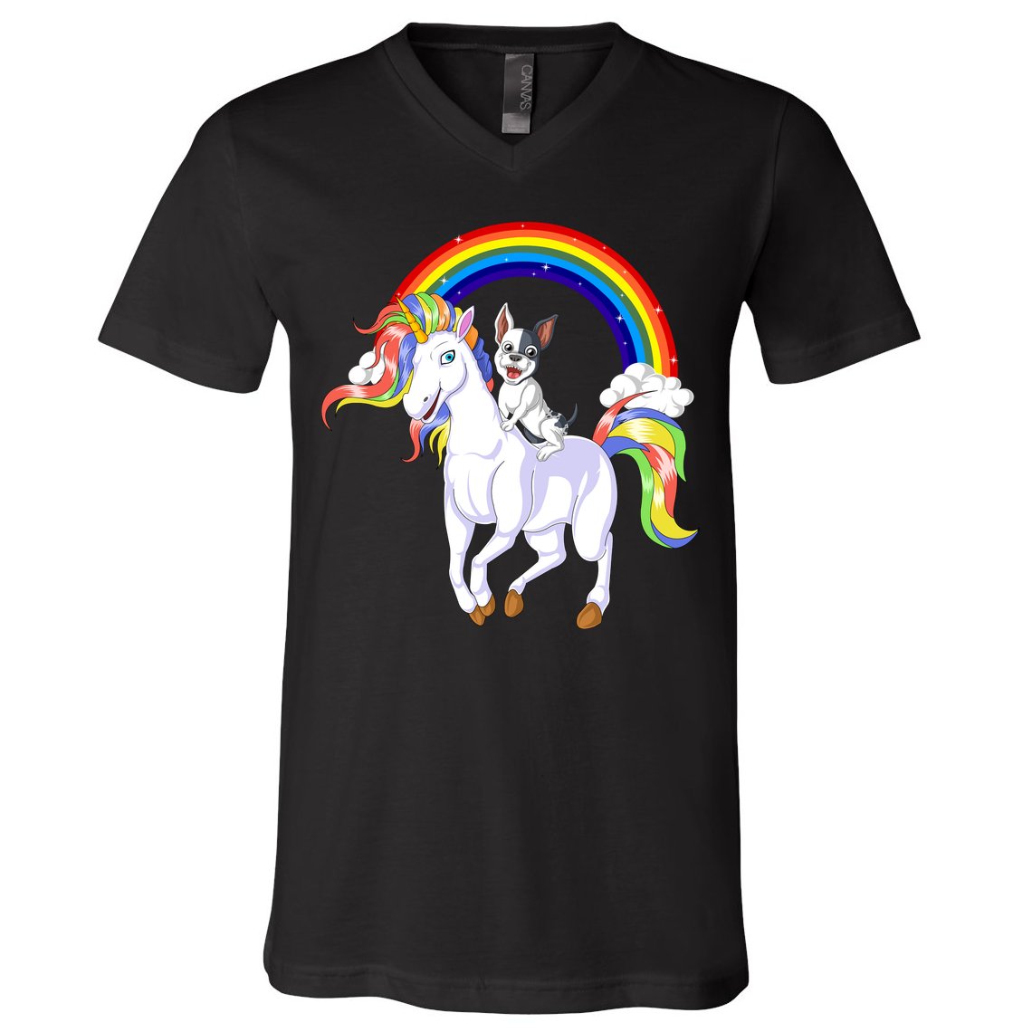 French Bulldog Riding Unicorn V-Neck T-Shirt