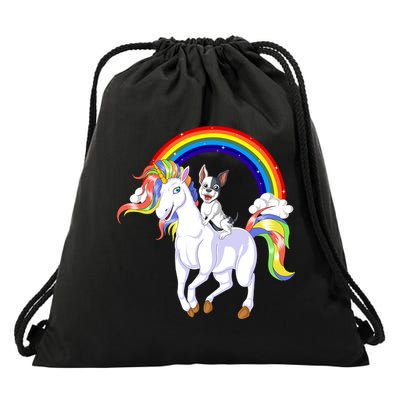 French Bulldog Riding Unicorn Drawstring Bag