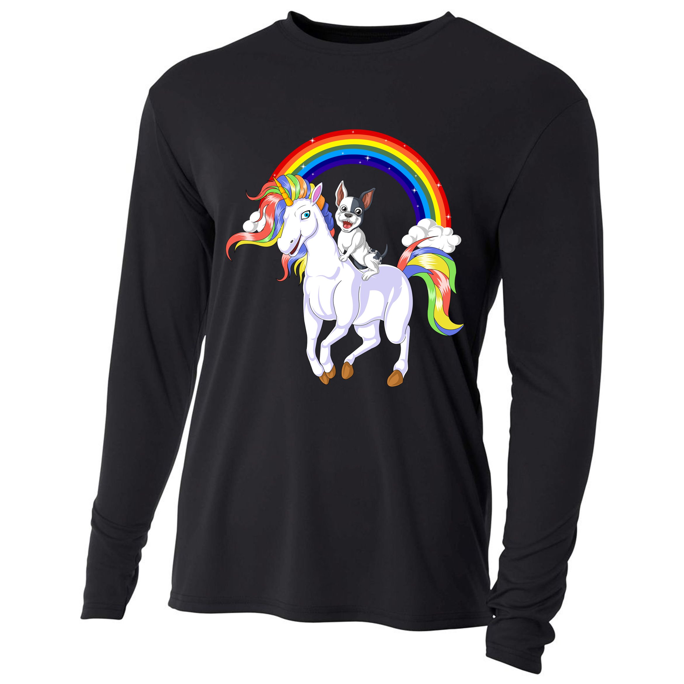 French Bulldog Riding Unicorn Cooling Performance Long Sleeve Crew