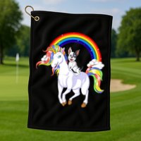 French Bulldog Riding Unicorn Golf Towel