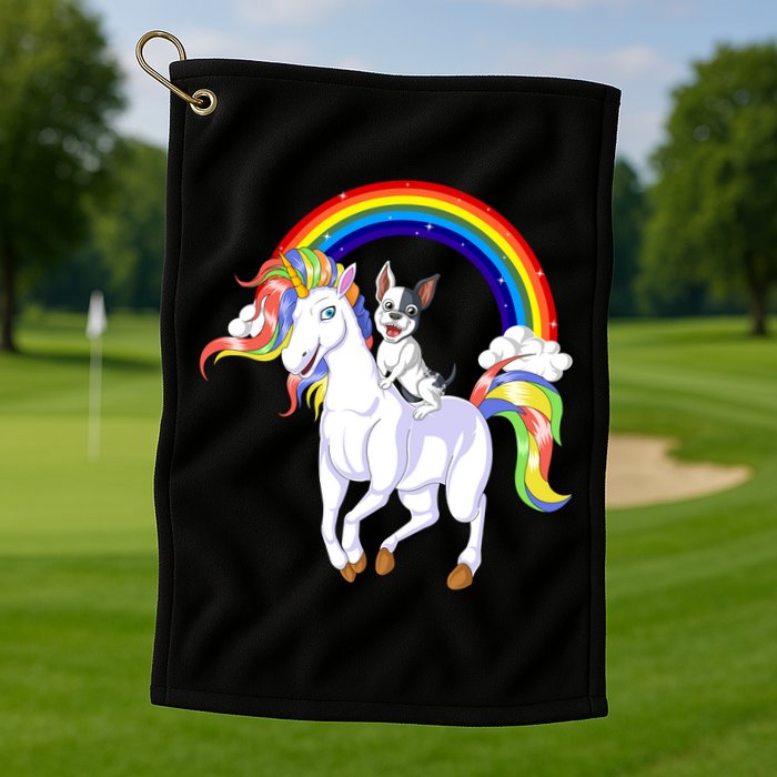French Bulldog Riding Unicorn Golf Towel