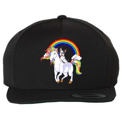 French Bulldog Riding Unicorn Wool Snapback Cap