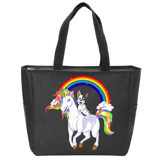 French Bulldog Riding Unicorn Zip Tote Bag