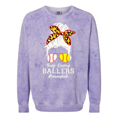 Funny Busy Raising Ballers #Mom Of Both Colorblast Crewneck Sweatshirt