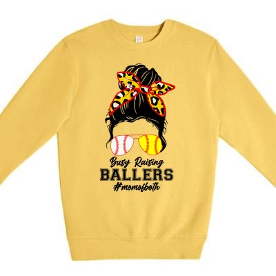 Funny Busy Raising Ballers #Mom Of Both Premium Crewneck Sweatshirt