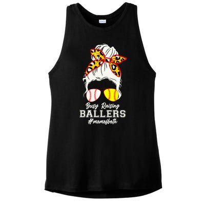 Funny Busy Raising Ballers #Mom Of Both Ladies PosiCharge Tri-Blend Wicking Tank