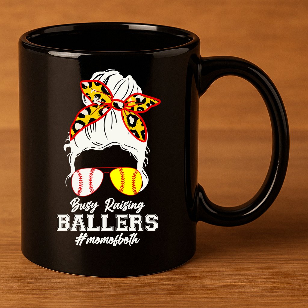 Funny Busy Raising Ballers #Mom Of Both 11oz C Handle Ceramic Mug