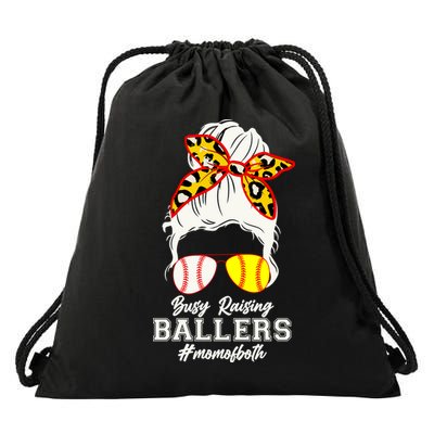 Funny Busy Raising Ballers #Mom Of Both Drawstring Bag