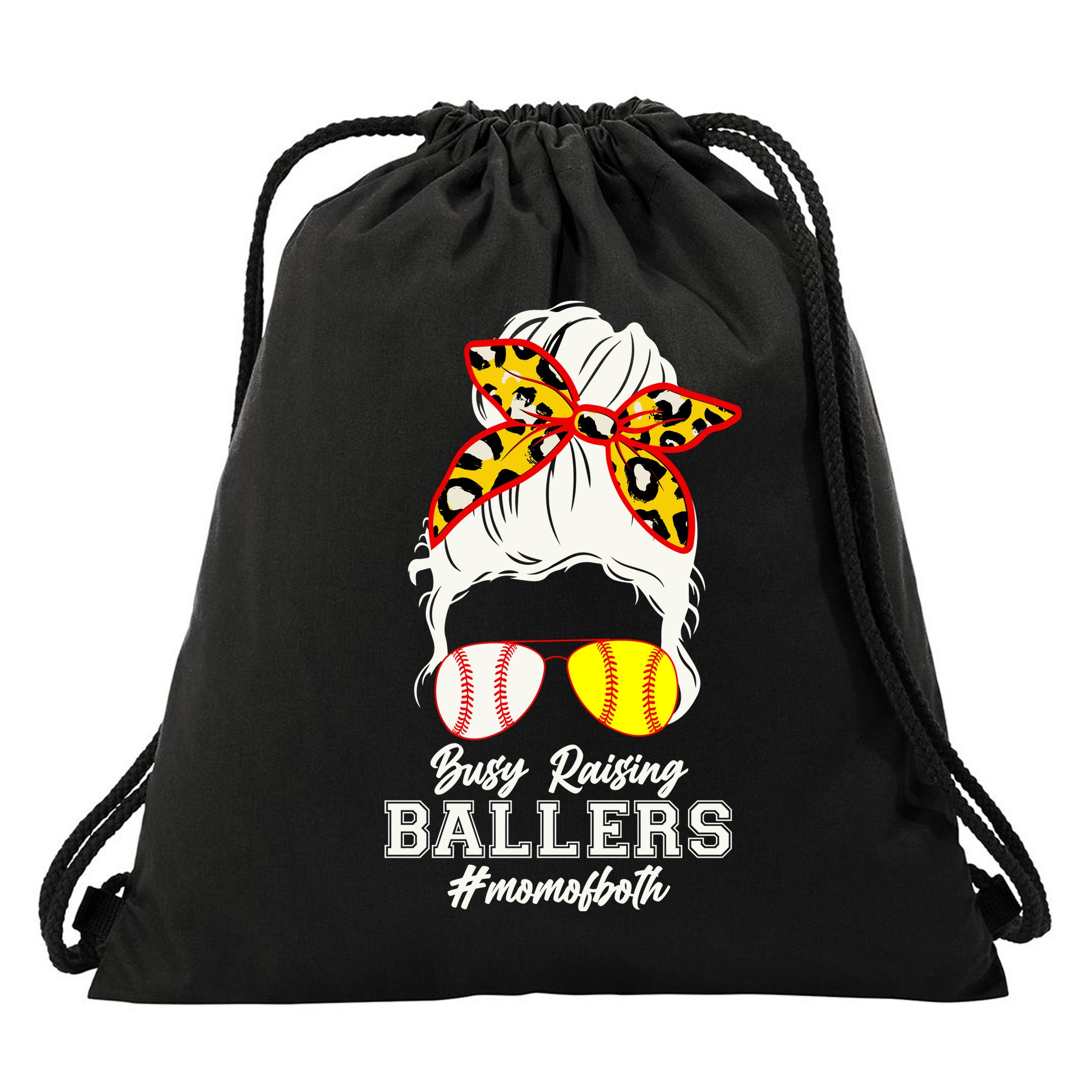 Funny Busy Raising Ballers #Mom Of Both Drawstring Bag
