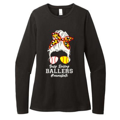 Funny Busy Raising Ballers #Mom Of Both Womens CVC Long Sleeve Shirt