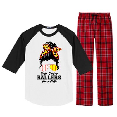 Funny Busy Raising Ballers #Mom Of Both Raglan Sleeve Pajama Set